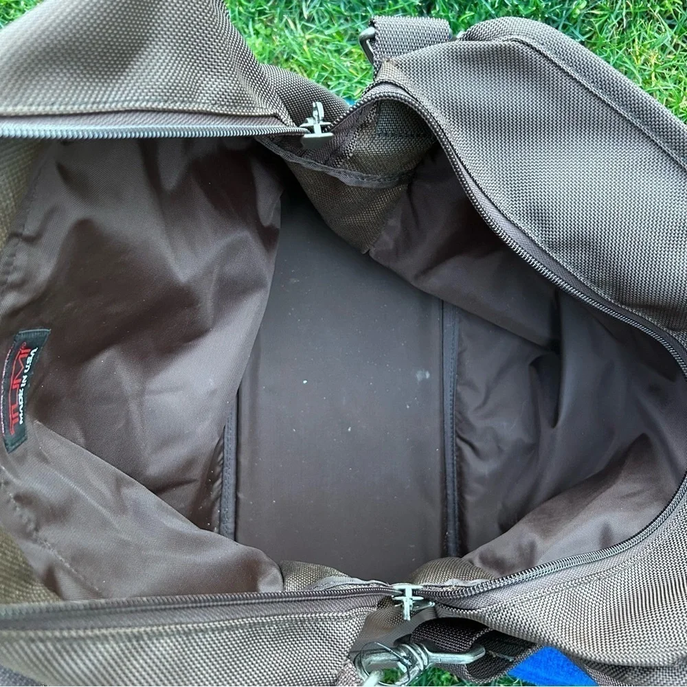 TUMI Canvas and Leather Duffle Travel Gym Bag in Chocolate Brown Made in USA